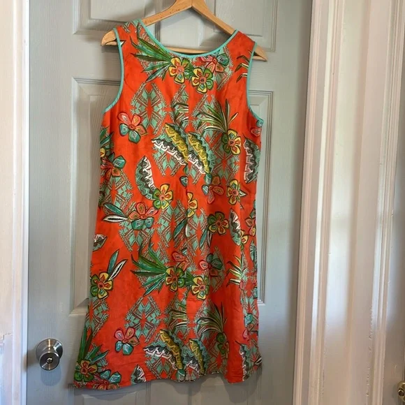 Tropical M Floral Reversible Orange White Organic Cotton 100% Sleeveless Dress - Picture 3 of 6